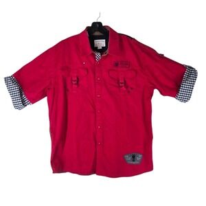 Triple FAT Goose Shirt Mens XL Red Utility Button Down Gingham Colorblock Red SS